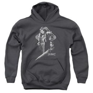 AN OFFCIALLY LICENSED HOBBIT KING THORIN YOUTH HOODIE CHARCOAL