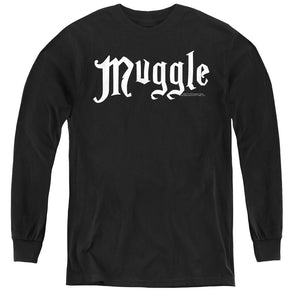 AN OFFCIALLY LICENSED HARRY POTTER MUGGLE YOUTH LONG SLEEVE T-SHIRT BLACK