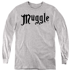AN OFFCIALLY LICENSED HARRY POTTER MUGGLE YOUTH LONG SLEEVE T-SHIRT ATHLETIC HEATHER