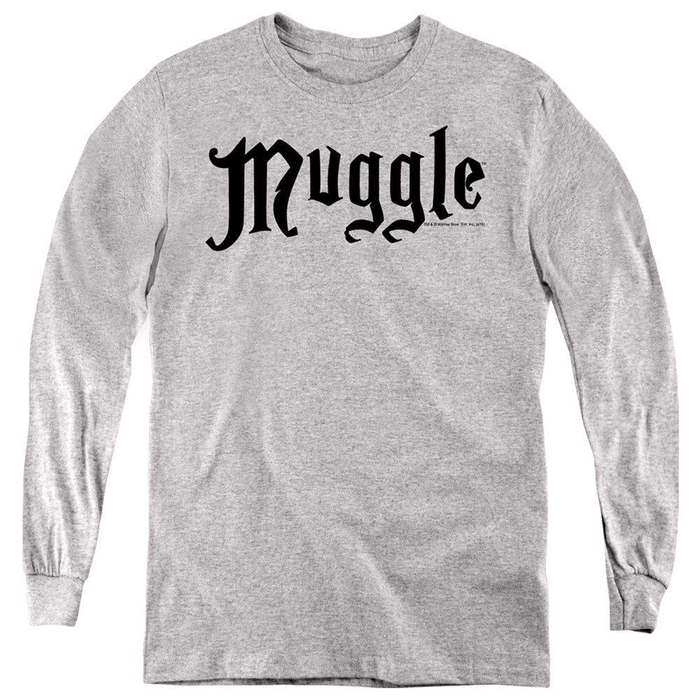 AN OFFCIALLY LICENSED HARRY POTTER MUGGLE YOUTH LONG SLEEVE T-SHIRT ATHLETIC HEATHER