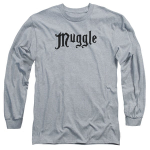 AN OFFCIALLY LICENSED HARRY POTTER MUGGLE MEN'S LONG SLEEVE T-SHIRT ATHLETIC HEATHER