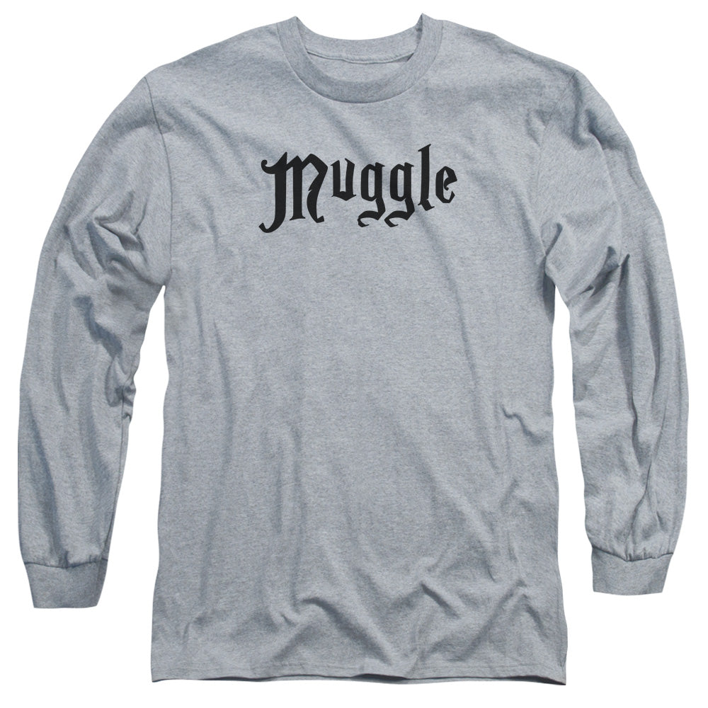 AN OFFCIALLY LICENSED HARRY POTTER MUGGLE MEN'S LONG SLEEVE T-SHIRT ATHLETIC HEATHER