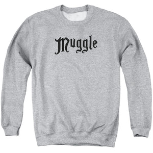 AN OFFCIALLY LICENSED HARRY POTTER MUGGLE ADULT UNISEX CREWNECK SWEATSHIRT ATHLETIC HEATHER