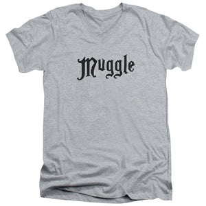 AN OFFCIALLY LICENSED HARRY POTTER MUGGLE MEN'S V-NECK T-SHIRT ATHLETIC HEATHER