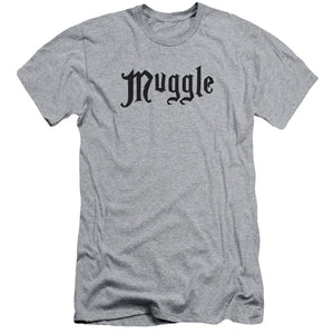 AN OFFCIALLY LICENSED HARRY POTTER MUGGLE MEN'S PREMIUM SLIM FIT T-SHIRT ATHLETIC HEATHER