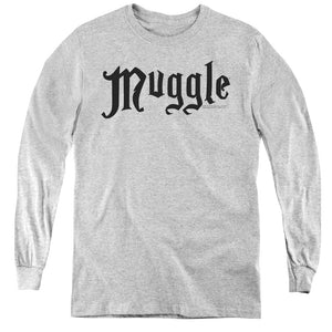 AN OFFCIALLY LICENSED HARRY POTTER MUGGLE YOUTH LONG SLEEVE T-SHIRT ATHLETIC HEATHER