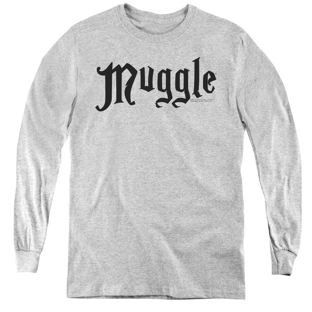 AN OFFCIALLY LICENSED HARRY POTTER MUGGLE YOUTH LONG SLEEVE T-SHIRT ATHLETIC HEATHER