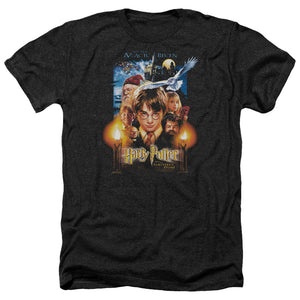 AN OFFCIALLY LICENSED HARRY POTTER MOVIE POSTER MEN'S HEATHER T-SHIRT CHARCOAL