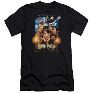 AN OFFCIALLY LICENSED HARRY POTTER MOVIE POSTER MEN'S PREMIUM SLIM FIT T-SHIRT BLACK