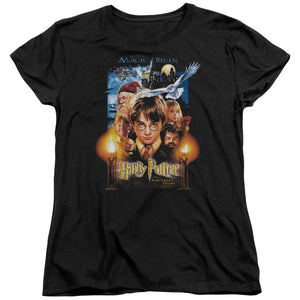 AN OFFCIALLY LICENSED HARRY POTTER MOVIE POSTER WOMEN'S REGULAR FIT T-SHIRT BLACK