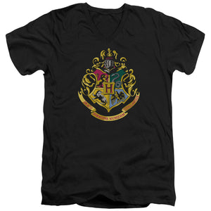 AN OFFCIALLY LICENSED HARRY POTTER HOGWARTS SCHOOL CREST MEN'S V-NECK T-SHIRT BLACK