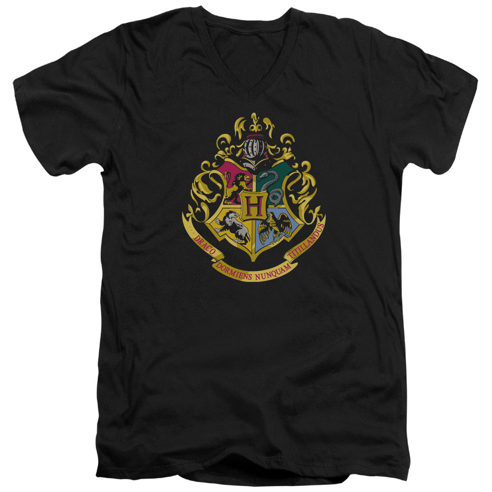 AN OFFCIALLY LICENSED HARRY POTTER HOGWARTS SCHOOL CREST MEN'S V-NECK T-SHIRT BLACK