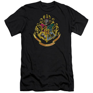 AN OFFCIALLY LICENSED HARRY POTTER HOGWARTS SCHOOL CREST MEN'S PREMIUM SLIM FIT T-SHIRT BLACK
