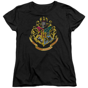 AN OFFCIALLY LICENSED HARRY POTTER HOGWARTS SCHOOL CREST WOMEN'S REGULAR FIT T-SHIRT BLACK