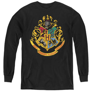 AN OFFCIALLY LICENSED HARRY POTTER HOGWARTS SCHOOL CREST YOUTH LONG SLEEVE T-SHIRT BLACK