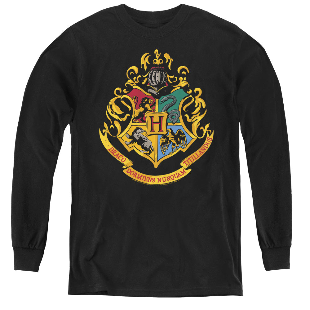 AN OFFCIALLY LICENSED HARRY POTTER HOGWARTS SCHOOL CREST YOUTH LONG SLEEVE T-SHIRT BLACK