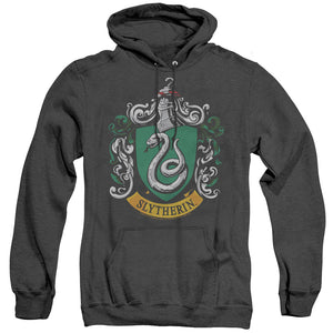 AN OFFCIALLY LICENSED HARRY POTTER SLYTHERIN CREST ADULT UNISEX HEATHER PULLOVER HOODIE BLACK