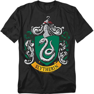 AN OFFCIALLY LICENSED HARRY POTTER SLYTHERIN CREST MEN'S REGULAR FIT T-SHIRT BLACK