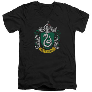 AN OFFCIALLY LICENSED HARRY POTTER SLYTHERIN CREST MEN'S V-NECK T-SHIRT BLACK