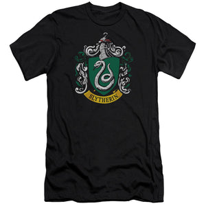 AN OFFCIALLY LICENSED HARRY POTTER SLYTHERIN CREST MEN'S PREMIUM SLIM FIT T-SHIRT BLACK