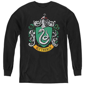 AN OFFCIALLY LICENSED HARRY POTTER SLYTHERIN CREST YOUTH LONG SLEEVE T-SHIRT BLACK