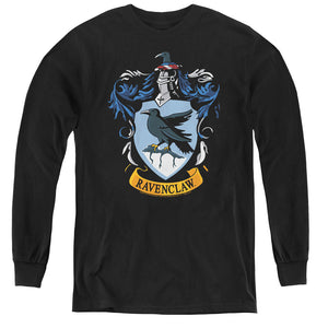 AN OFFCIALLY LICENSED HARRY POTTER RAVENCLAW CREST YOUTH LONG SLEEVE T-SHIRT BLACK