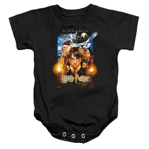 AN OFFCIALLY LICENSED HARRY POTTER SORCERER'S STONE POSTER BABY BODYSUIT BLACK