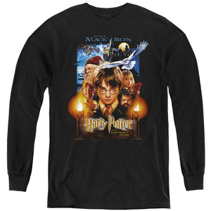 AN OFFCIALLY LICENSED HARRY POTTER SORCERER'S STONE POSTER YOUTH LONG SLEEVE T-SHIRT BLACK