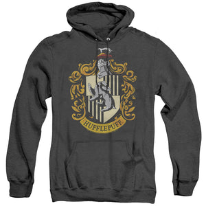 AN OFFCIALLY LICENSED HARRY POTTER HUFFLEPUFF CREST ADULT UNISEX HEATHER PULLOVER HOODIE BLACK
