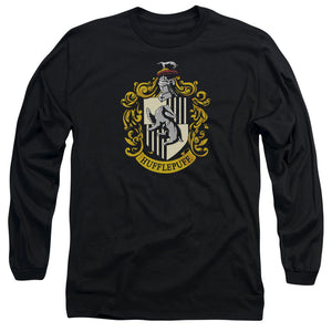 AN OFFCIALLY LICENSED HARRY POTTER HUFFLEPUFF CREST MEN'S LONG SLEEVE T-SHIRT BLACK