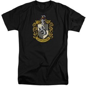 AN OFFCIALLY LICENSED HARRY POTTER HUFFLEPUFF CREST MEN'S TALL FIT T-SHIRT BLACK