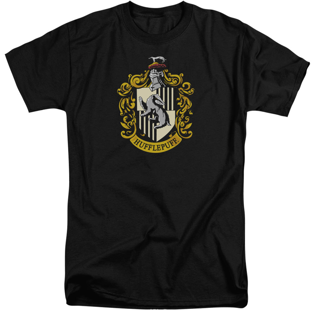 AN OFFCIALLY LICENSED HARRY POTTER HUFFLEPUFF CREST MEN'S TALL FIT T-SHIRT BLACK