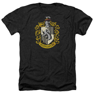 AN OFFCIALLY LICENSED HARRY POTTER HUFFLEPUFF CREST MEN'S HEATHER T-SHIRT CHARCOAL