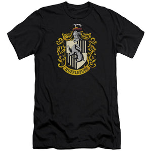 AN OFFCIALLY LICENSED HARRY POTTER HUFFLEPUFF CREST MEN'S PREMIUM SLIM FIT T-SHIRT BLACK