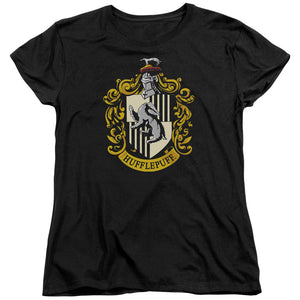 AN OFFCIALLY LICENSED HARRY POTTER HUFFLEPUFF CREST WOMEN'S REGULAR FIT T-SHIRT BLACK