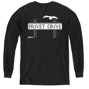 AN OFFCIALLY LICENSED HARRY POTTER PRIVET DRIVE YOUTH LONG SLEEVE T-SHIRT BLACK
