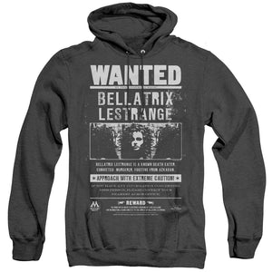 AN OFFCIALLY LICENSED HARRY POTTER WANTED BELLATRIX ADULT UNISEX HEATHER PULLOVER HOODIE BLACK