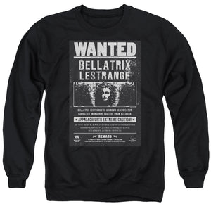 AN OFFCIALLY LICENSED HARRY POTTER WANTED BELLATRIX ADULT UNISEX CREWNECK SWEATSHIRT BLACK