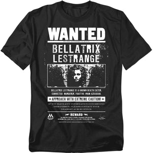 AN OFFCIALLY LICENSED HARRY POTTER WANTED BELLATRIX MEN'S REGULAR FIT T-SHIRT BLACK