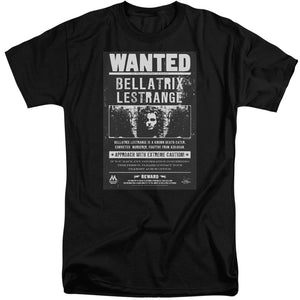 AN OFFCIALLY LICENSED HARRY POTTER WANTED BELLATRIX MEN'S TALL FIT T-SHIRT BLACK