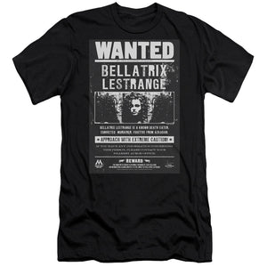 AN OFFCIALLY LICENSED HARRY POTTER WANTED BELLATRIX MEN'S PREMIUM SLIM FIT T-SHIRT BLACK