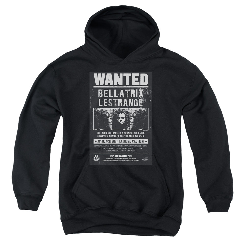 AN OFFCIALLY LICENSED HARRY POTTER WANTED BELLATRIX YOUTH HOODIE BLACK