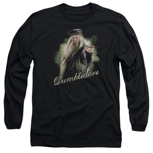 AN OFFCIALLY LICENSED HARRY POTTER DUMBLEDORE WAND MEN'S LONG SLEEVE T-SHIRT BLACK
