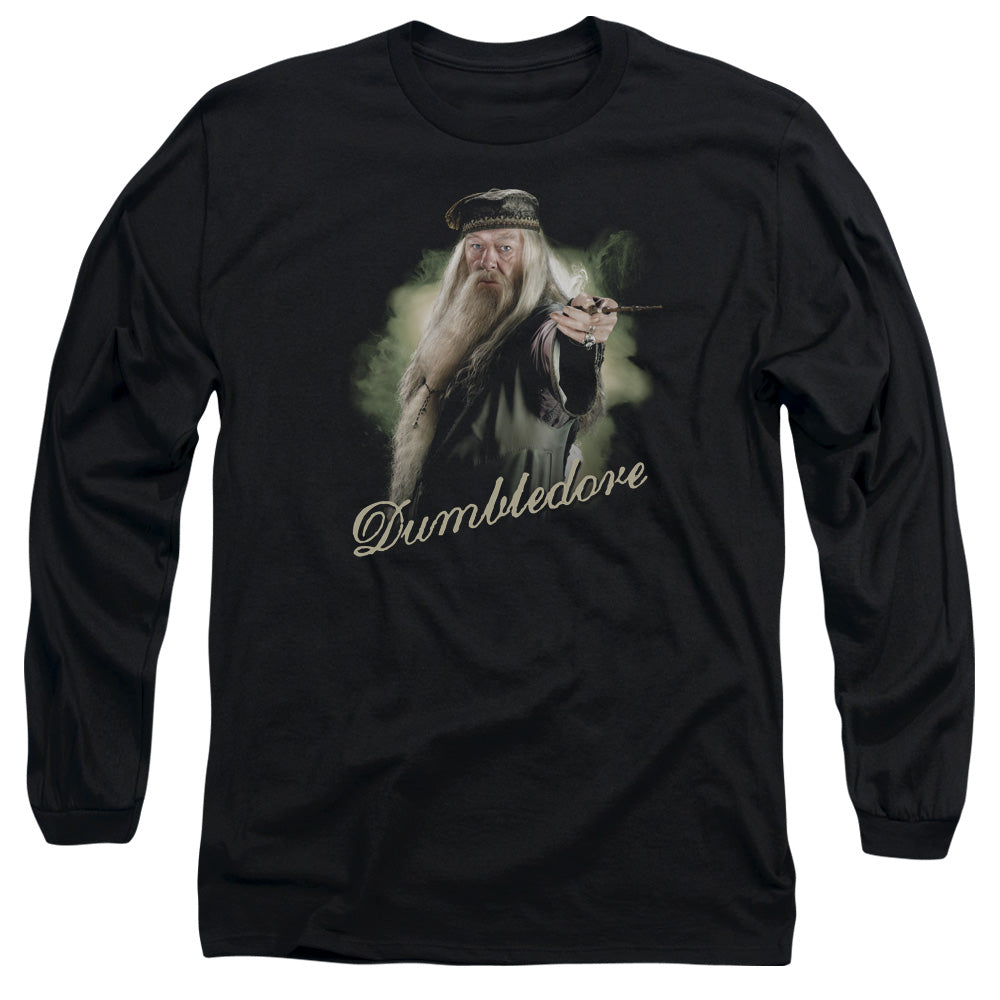 AN OFFCIALLY LICENSED HARRY POTTER DUMBLEDORE WAND MEN'S LONG SLEEVE T-SHIRT BLACK