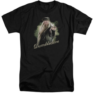 AN OFFCIALLY LICENSED HARRY POTTER DUMBLEDORE WAND MEN'S TALL FIT T-SHIRT BLACK