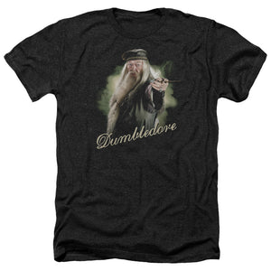 AN OFFCIALLY LICENSED HARRY POTTER DUMBLEDORE WAND MEN'S HEATHER T-SHIRT CHARCOAL