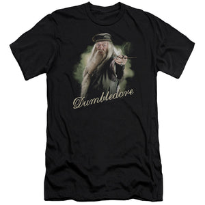 AN OFFCIALLY LICENSED HARRY POTTER DUMBLEDORE WAND MEN'S PREMIUM SLIM FIT T-SHIRT BLACK