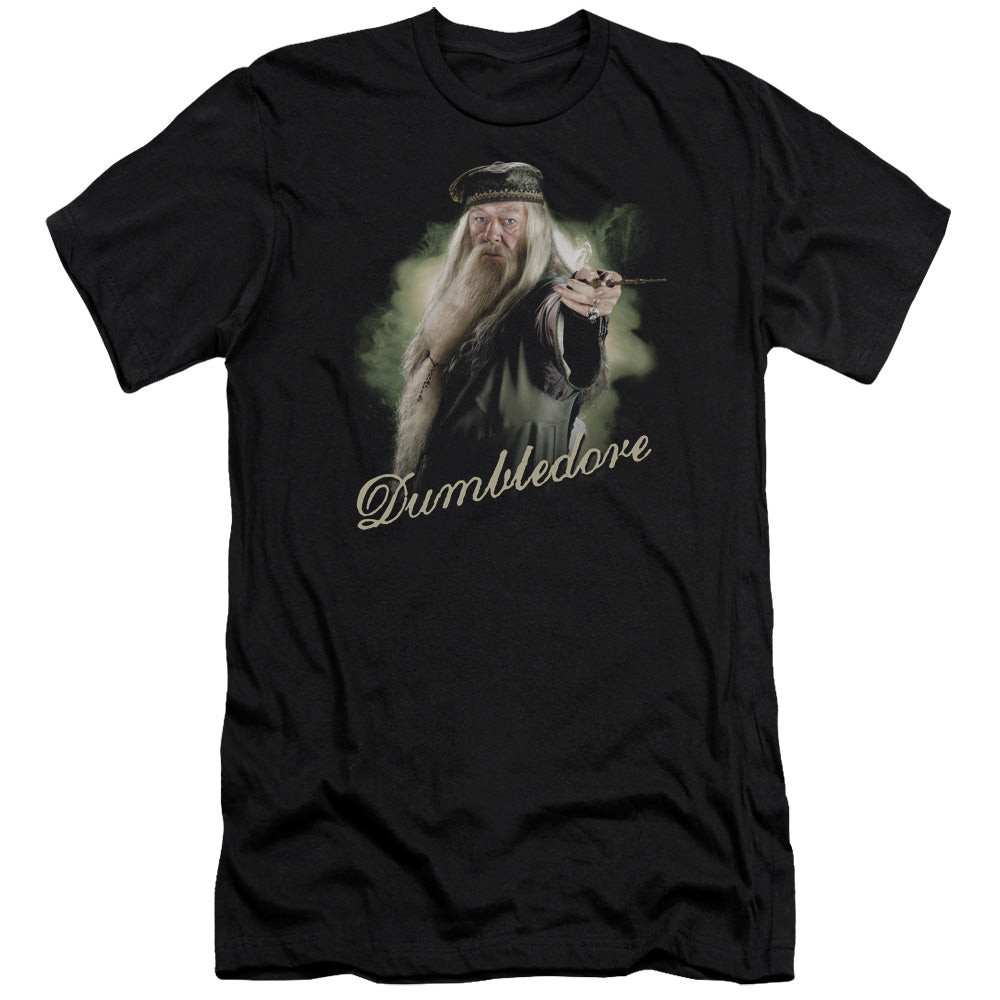 AN OFFCIALLY LICENSED HARRY POTTER DUMBLEDORE WAND MEN'S PREMIUM SLIM FIT T-SHIRT BLACK