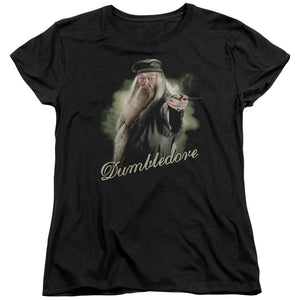 AN OFFCIALLY LICENSED HARRY POTTER DUMBLEDORE WAND WOMEN'S REGULAR FIT T-SHIRT BLACK