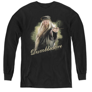AN OFFCIALLY LICENSED HARRY POTTER DUMBLEDORE WAND YOUTH LONG SLEEVE T-SHIRT BLACK